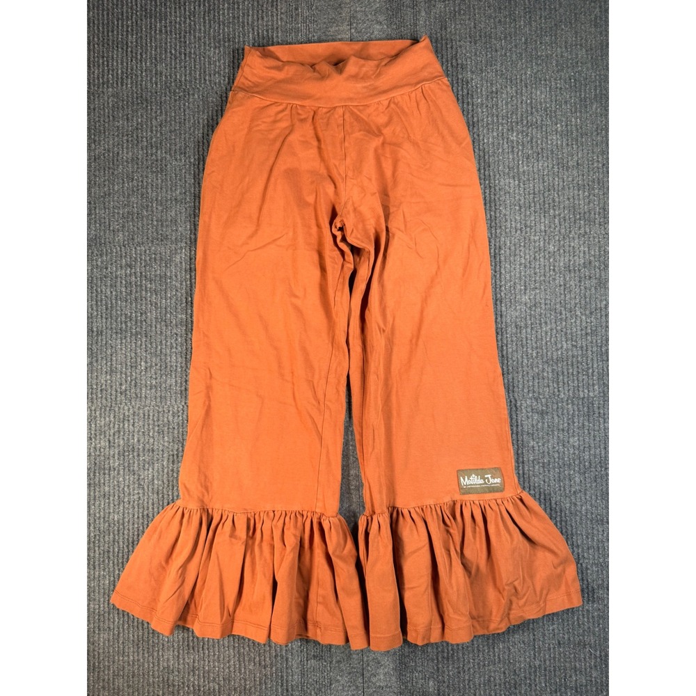 Matilda Jane Womens Orange Ruffle Hem Wide Leg Pants Size XS Solid Jersey Knit